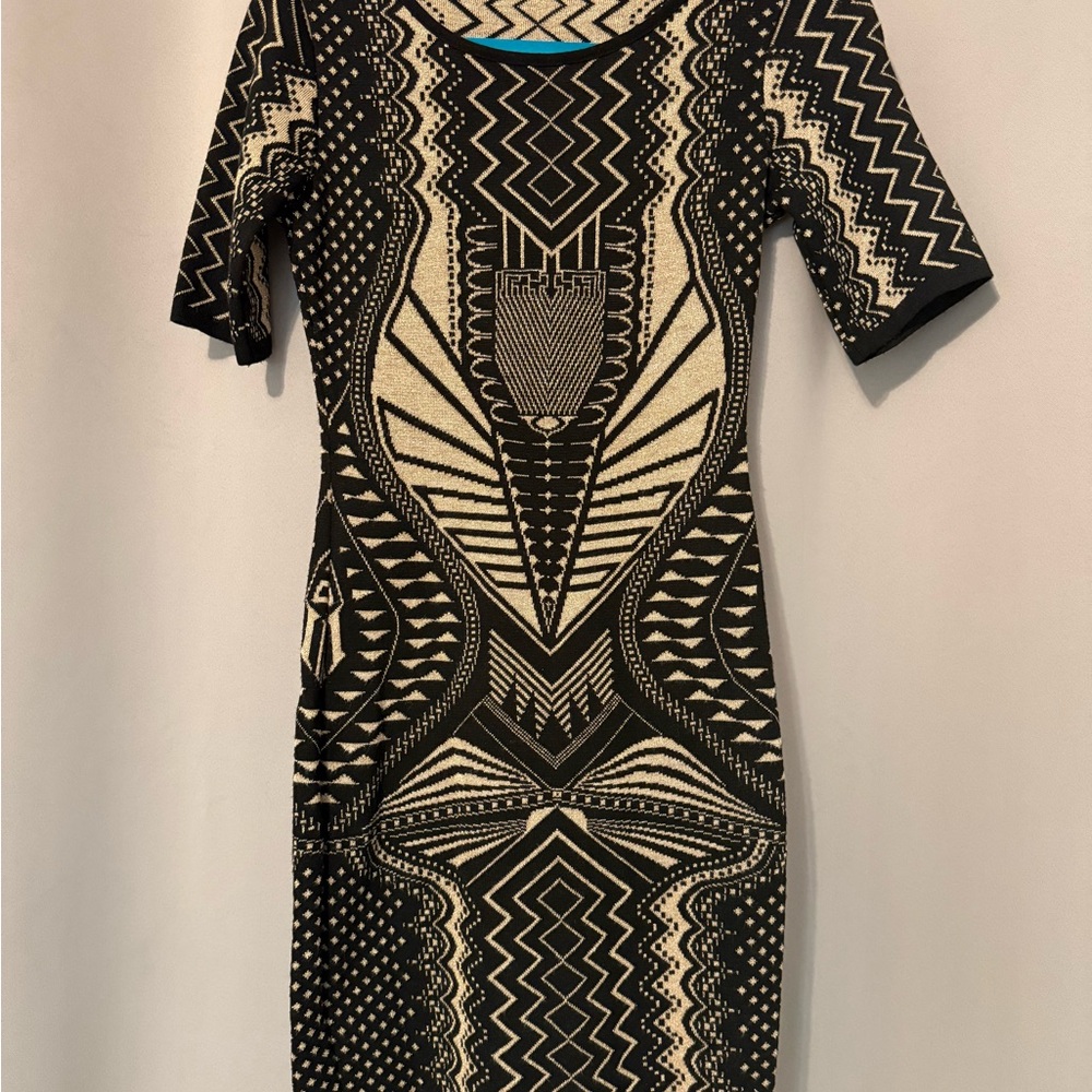 Hera Collection Dress Black & Gold Mini Sheath Bodycon Made in USA Size M